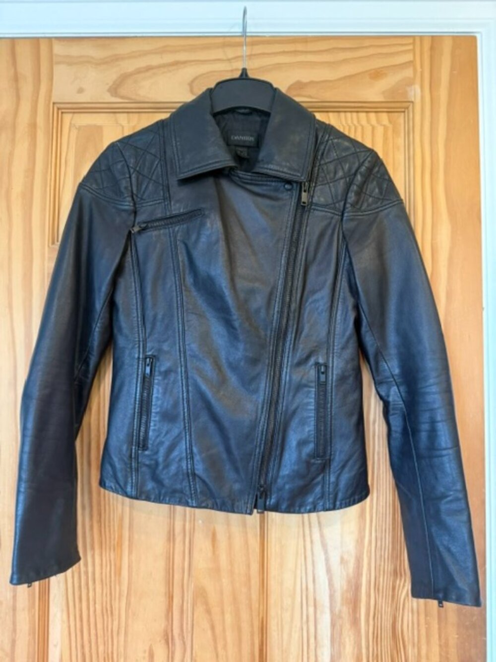 Danier Black Leather Quilted Moto Jacket XXS